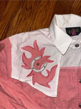 Pink & White Embroidered Western Button-Down Shirt